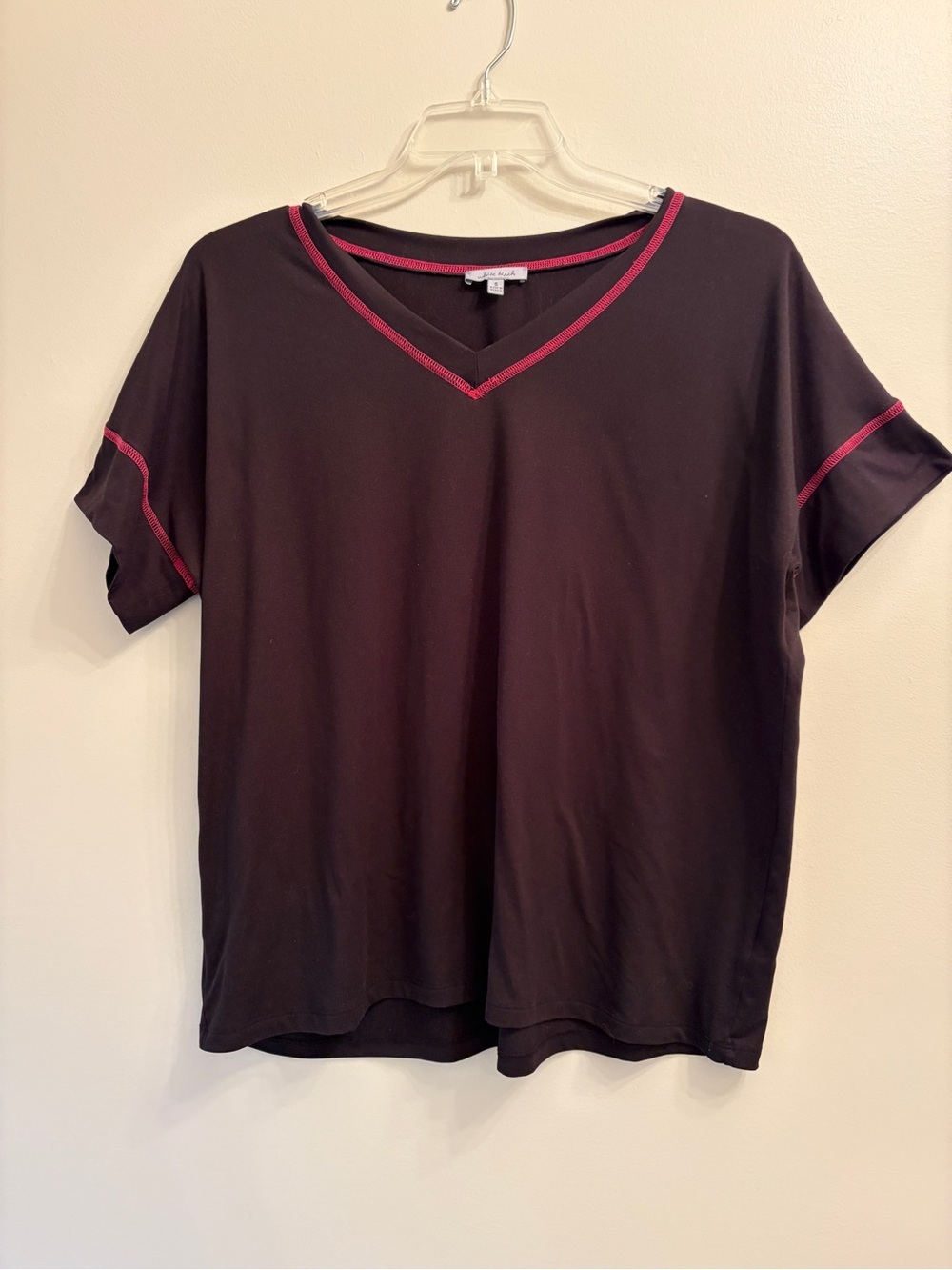 white birch Black V-Neck Tee with Pink Contrast Trim